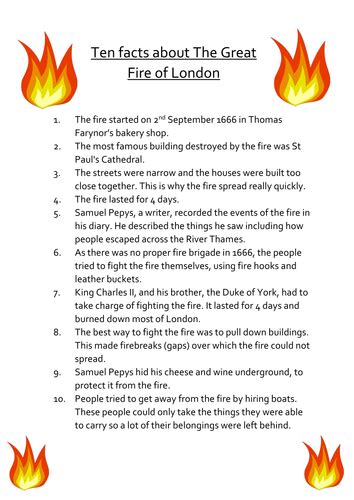 Printable Great Fire Of London Facts